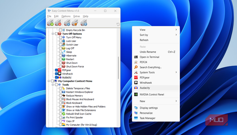 Apps in Windows right click menu