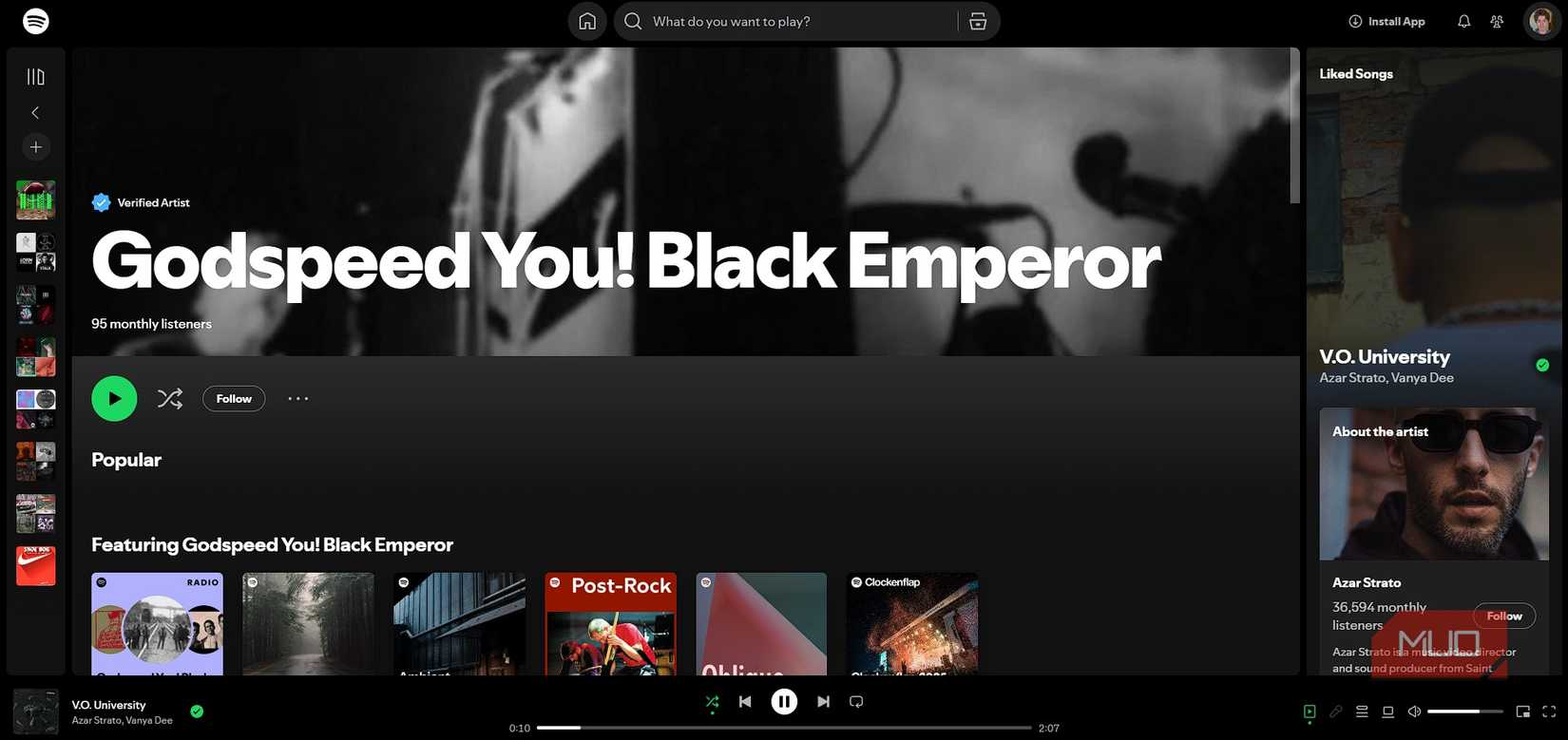 Artist page of a band on Spotify completely empty