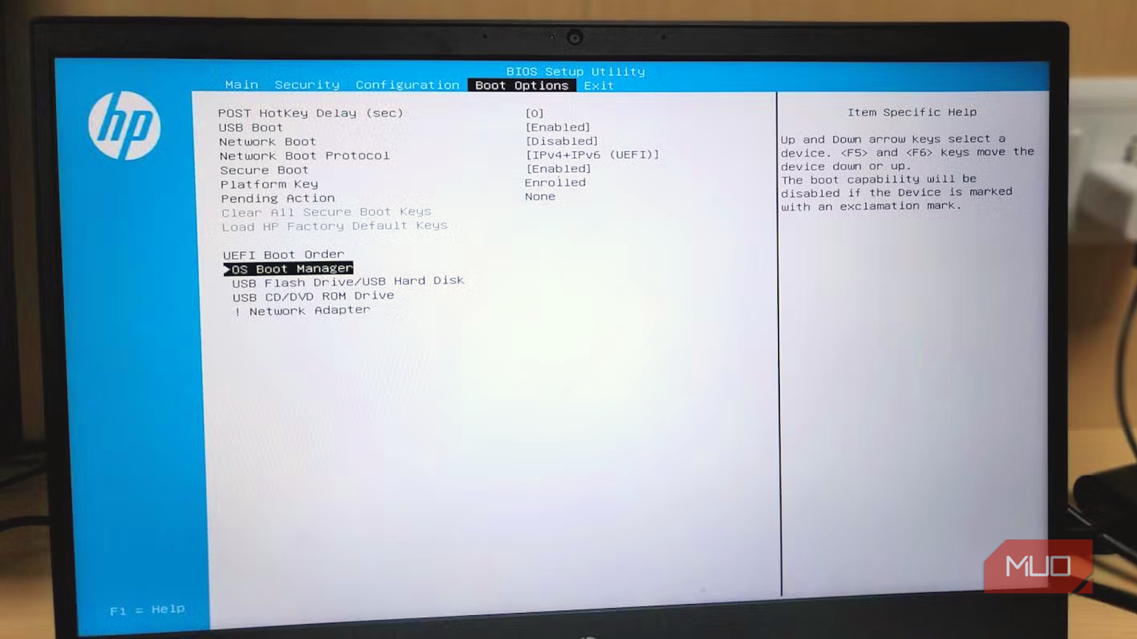 bios on laptop screen.