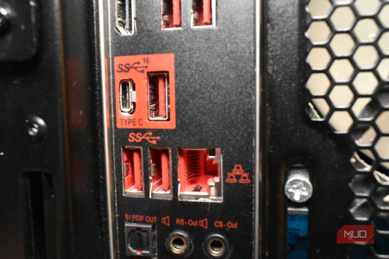 Close up of a red USB port