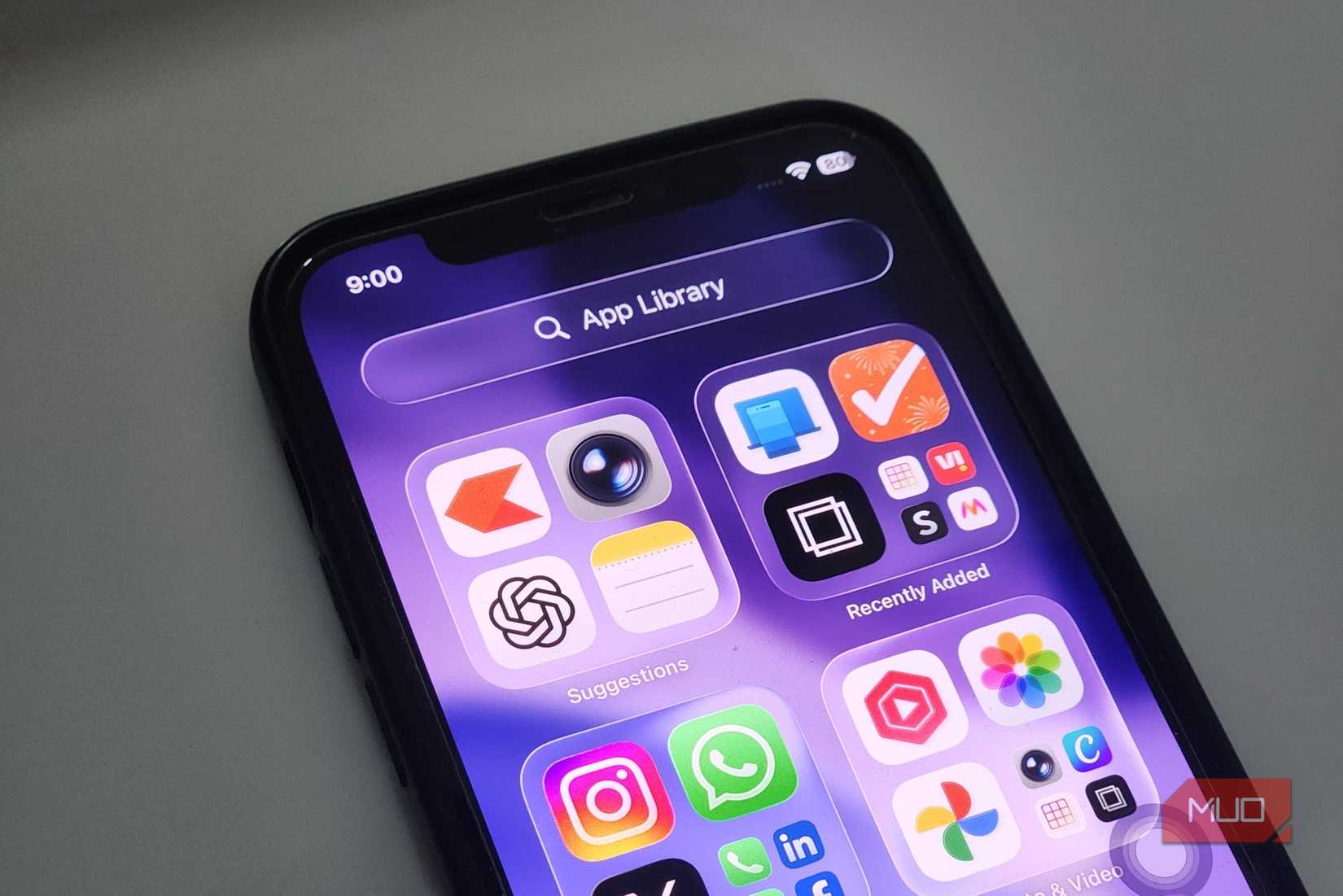 Close up of iPhone showing app library