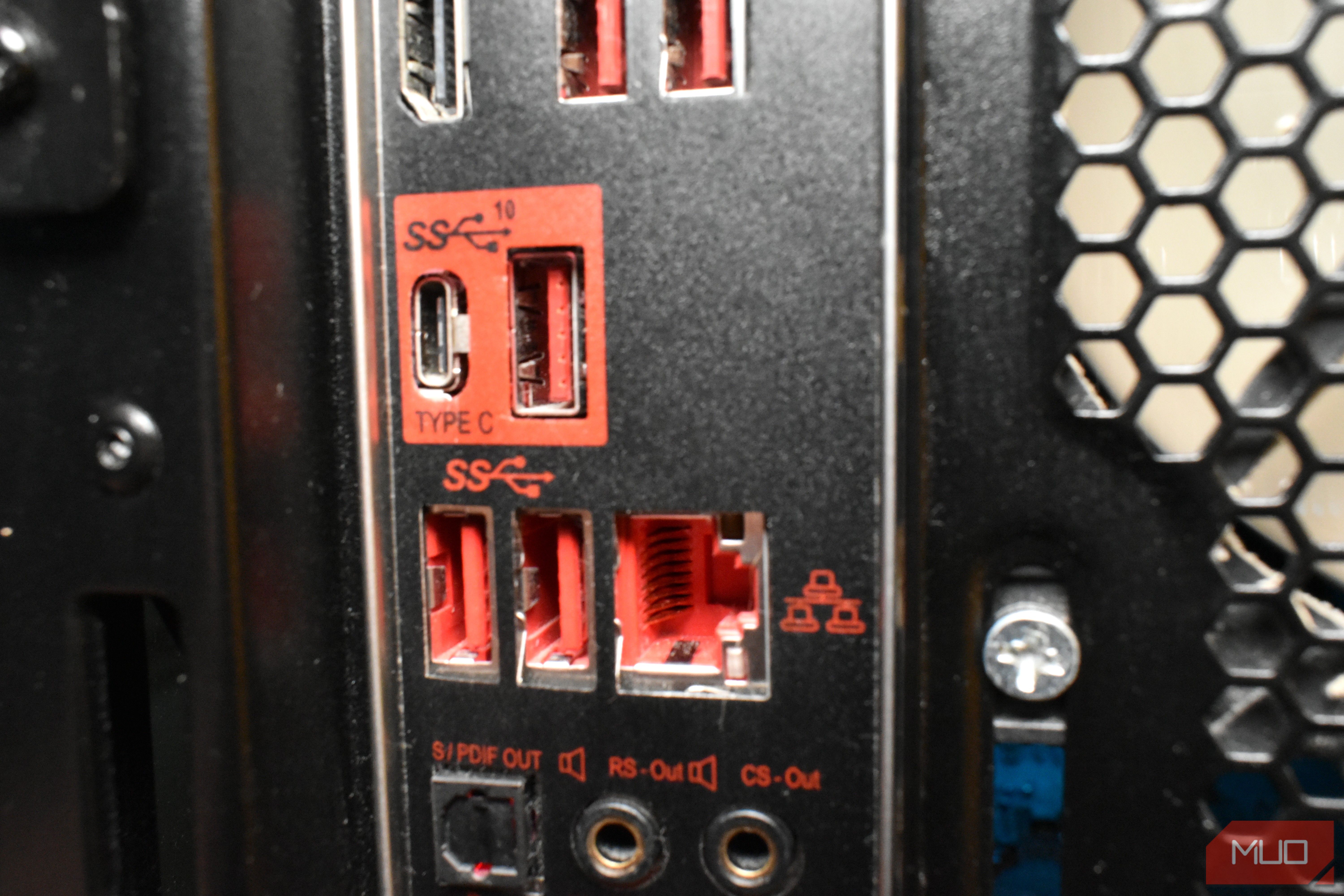 Close up of red USB port