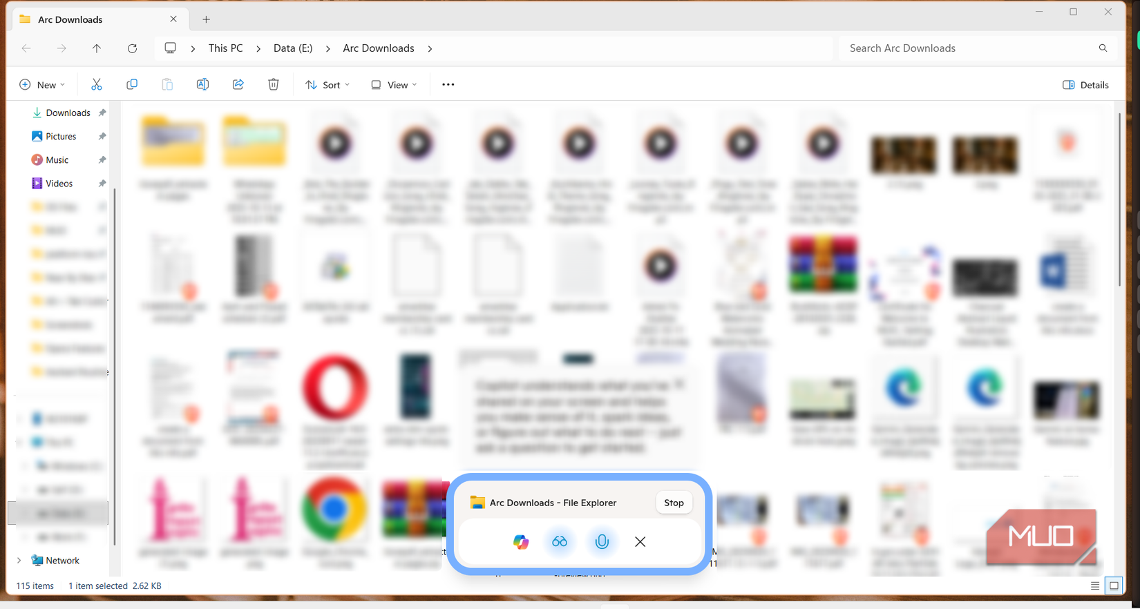 Copilot vision having conversation about on-screen contents in Windows File explorer.