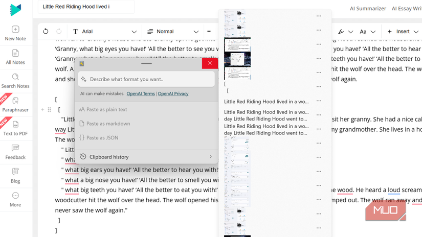 Copy history in Advanced Paste.