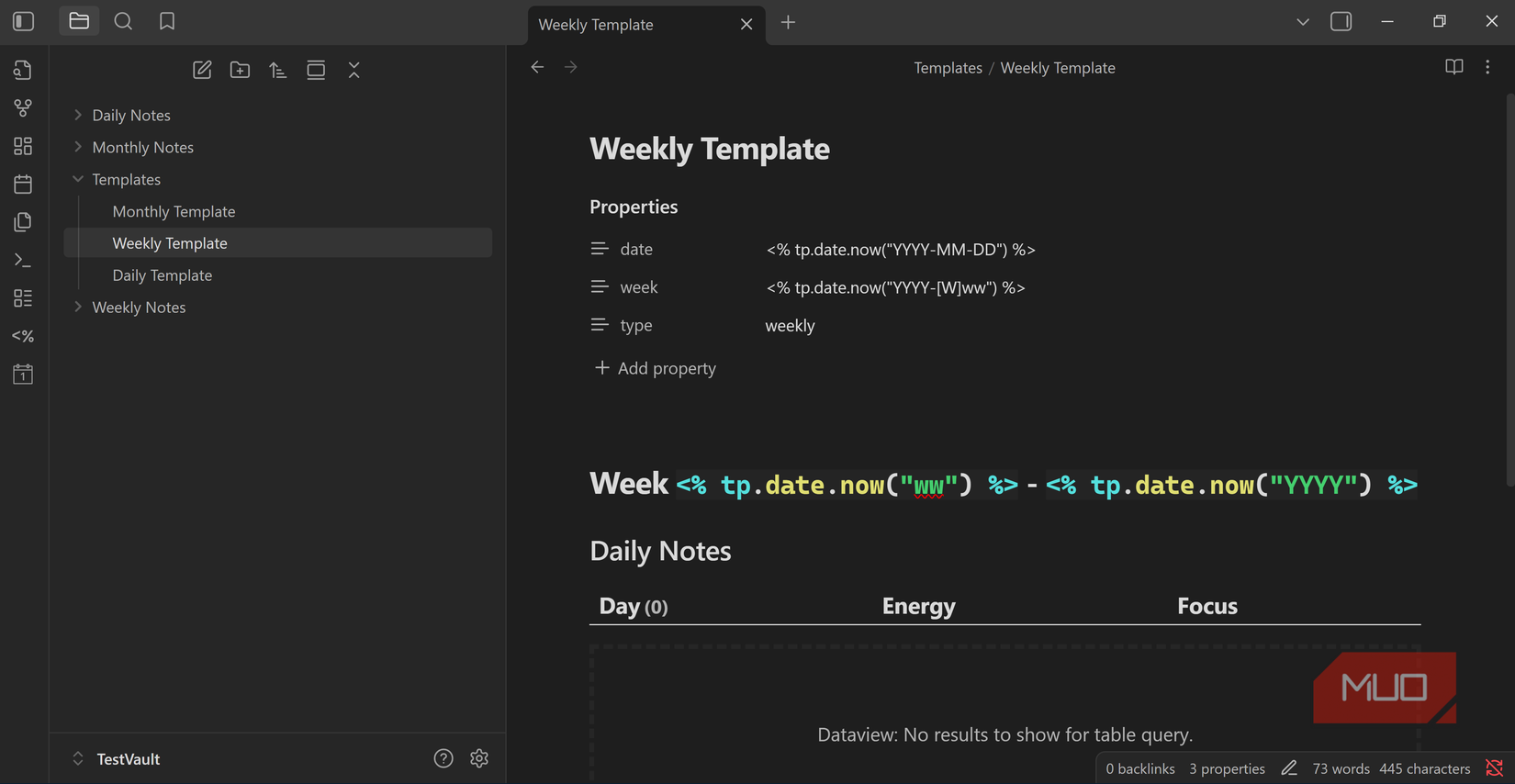 Crear estructura de carpetas y plantillas de notas.