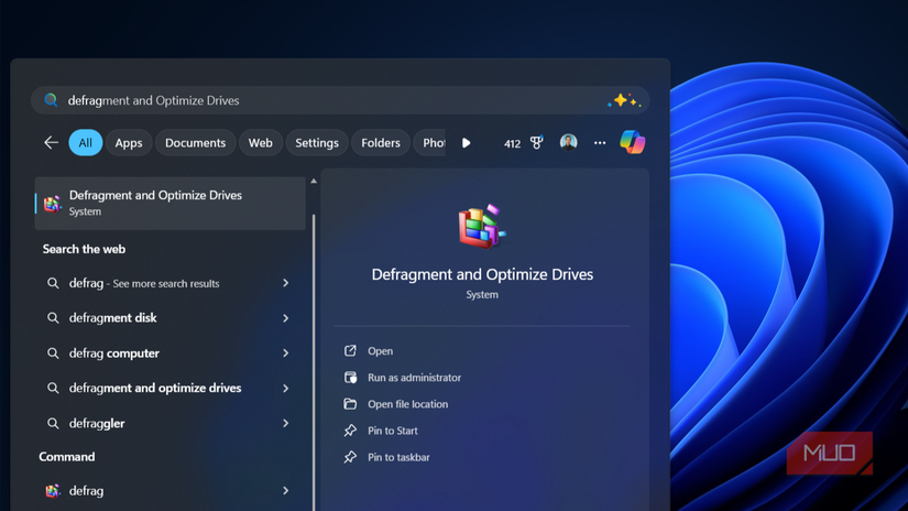 Defragment and Optimize Drives tool in Windows 11.