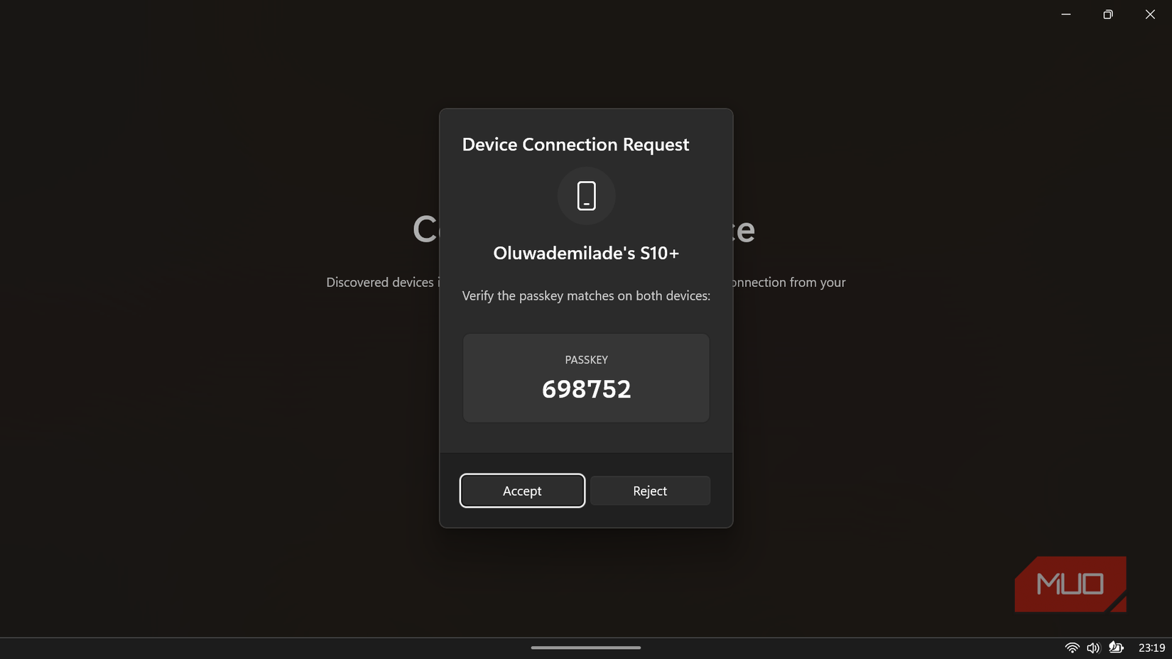 Device Connection Request on Sefirah.