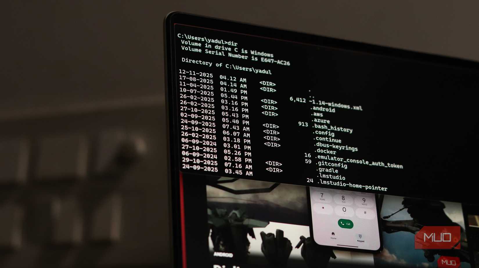 Dir command in Quake mode command window.