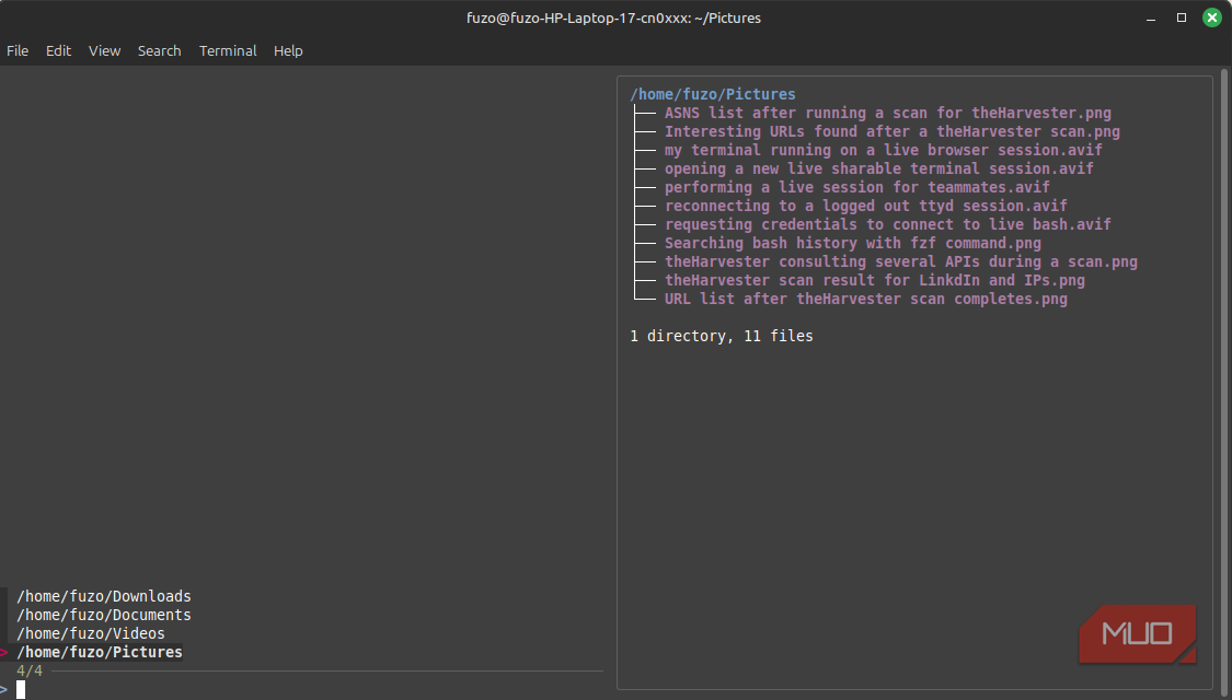 Displaying a list of visited directories with zoxide