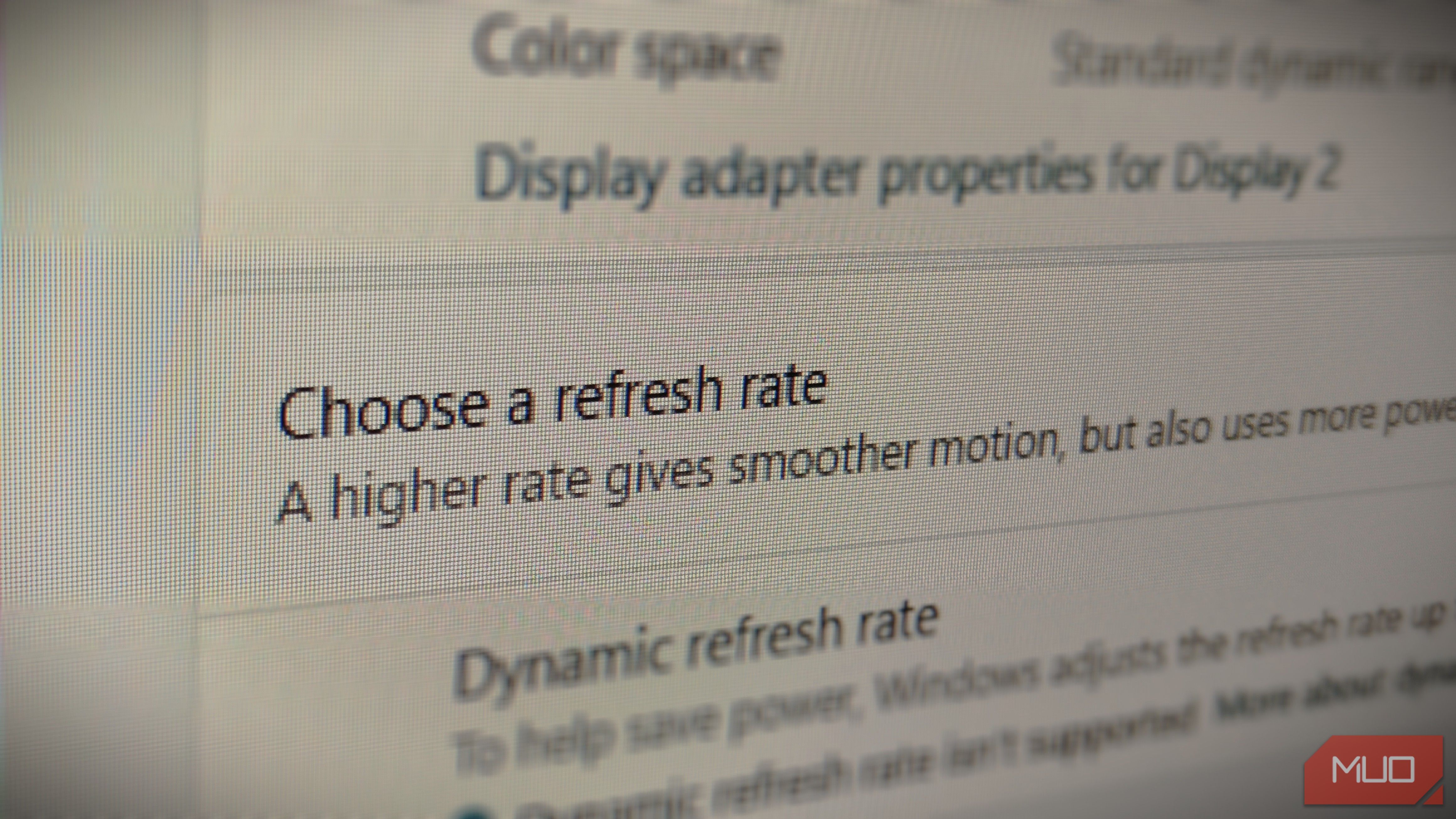 Display refresh rate settings in Windows settings.