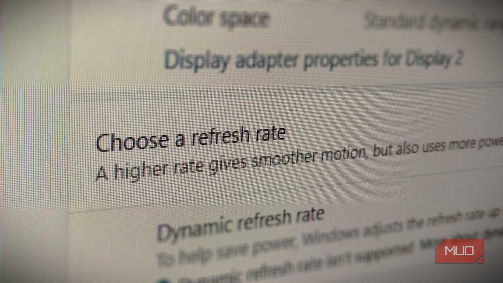 Display refresh rate settings in Windows settings.