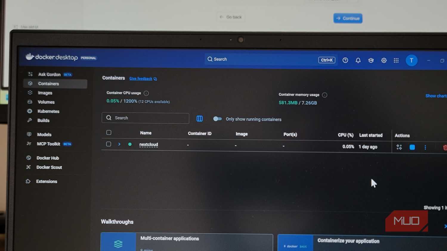 Docker Home running an instance of NextCloud Container