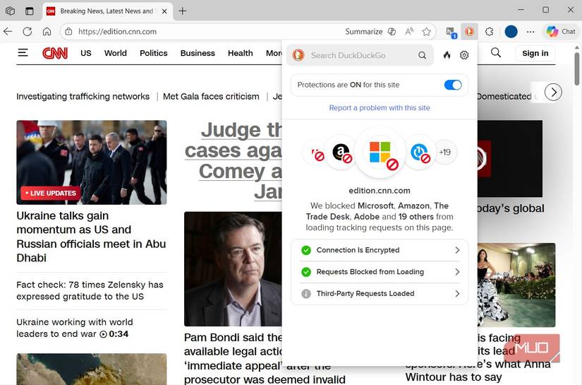 DuckDuckGo extension on CNN site