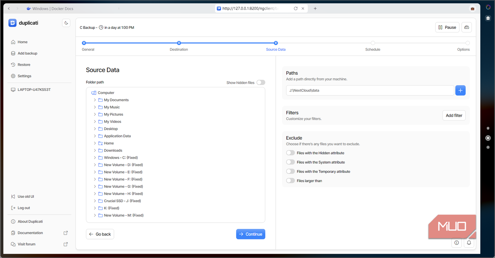 Duplicati Source Data selection for NextCloud data folder-1