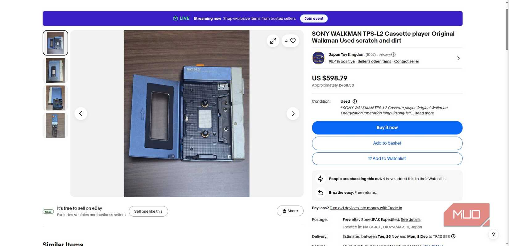 ebay listing for original walkman.