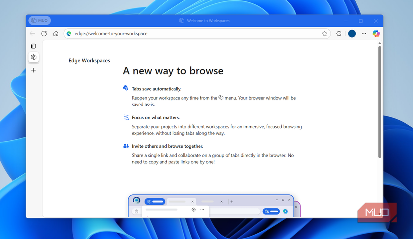 Edge new workspace on desktop