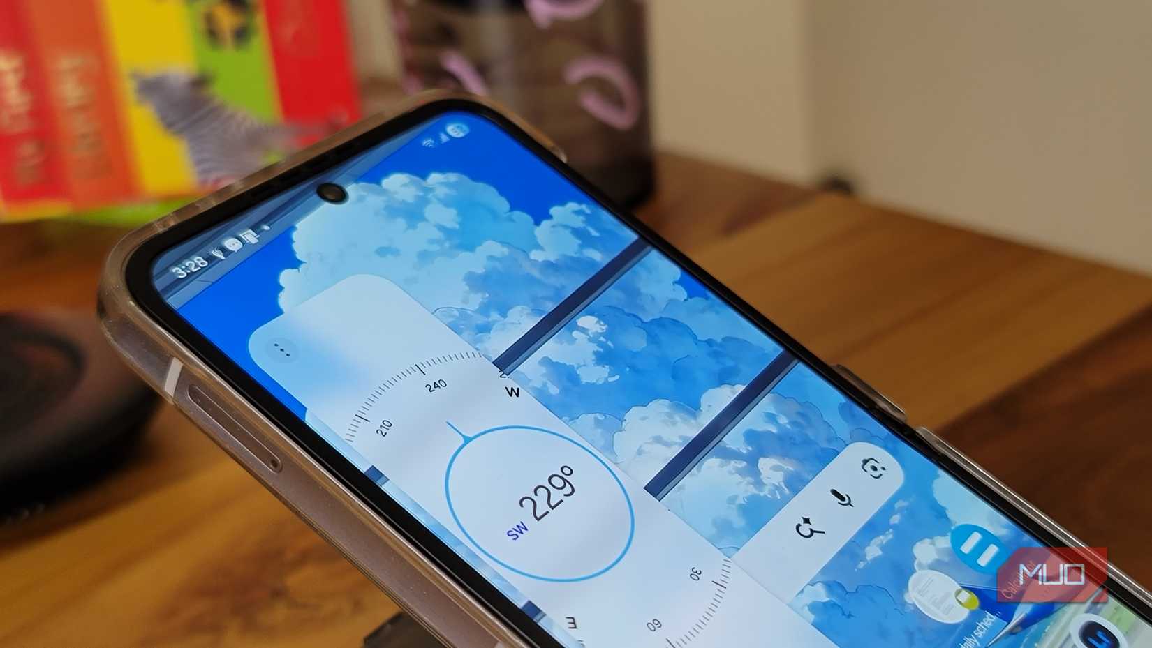 Edge Panel open in Samsung Galaxy Z Flip 6 showing compass