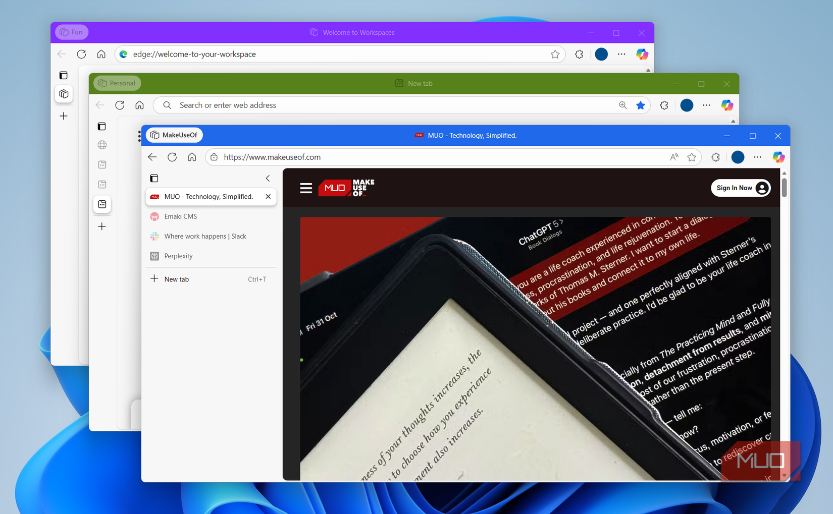 Edge workspaces on Windows 11 desktop