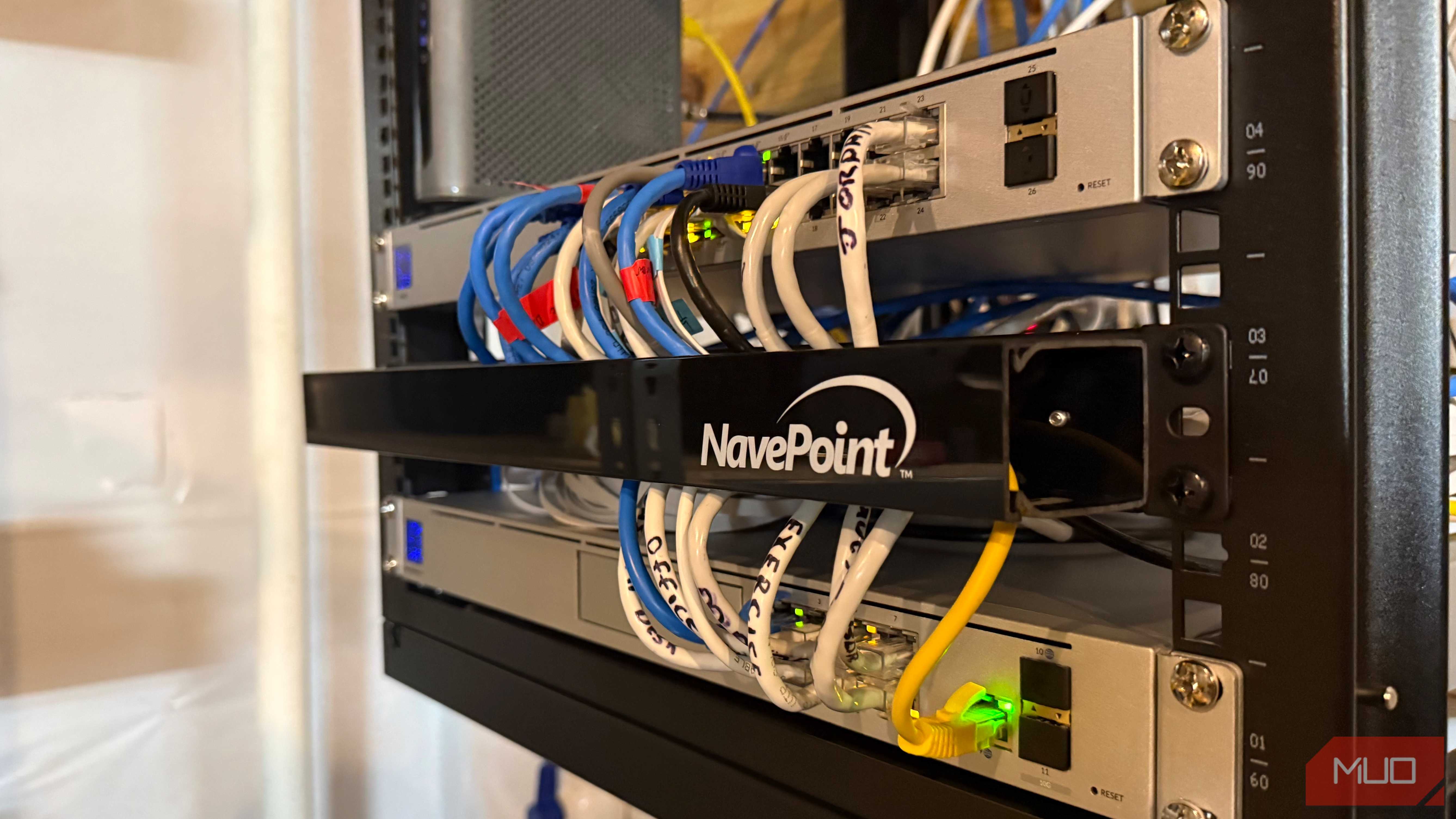 ethernet cables in cable organizer rack