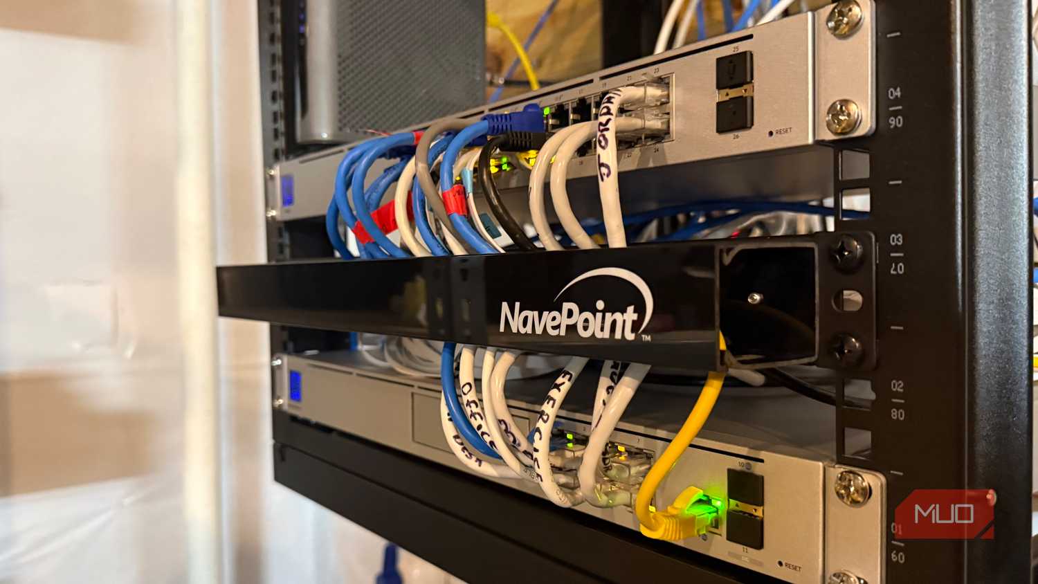 ethernet cables in cable organizer rack