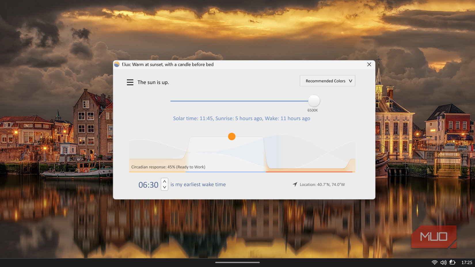f.lux window showing circadian response at 45%.