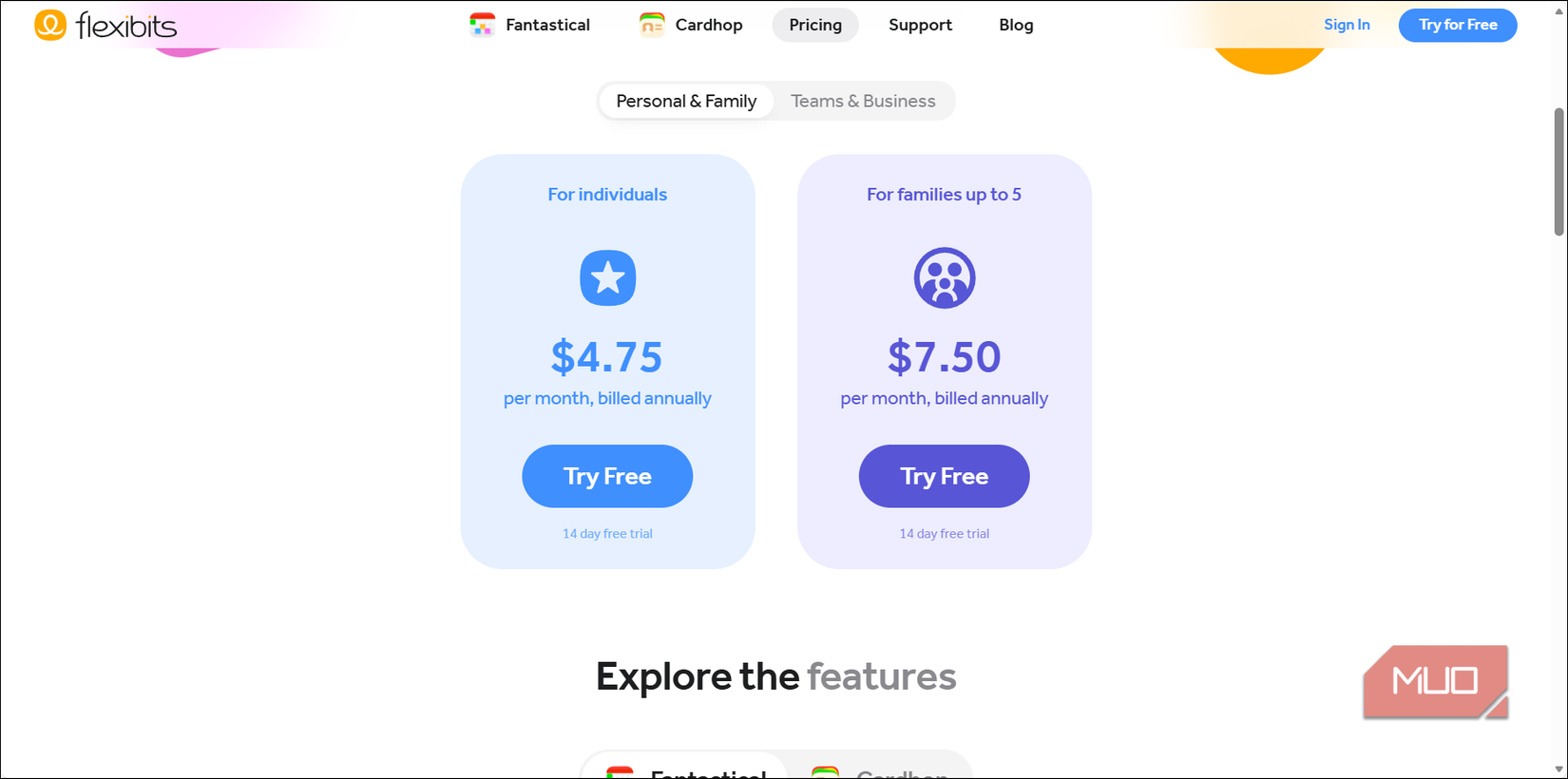 Fantastical pricing plans for personl and family