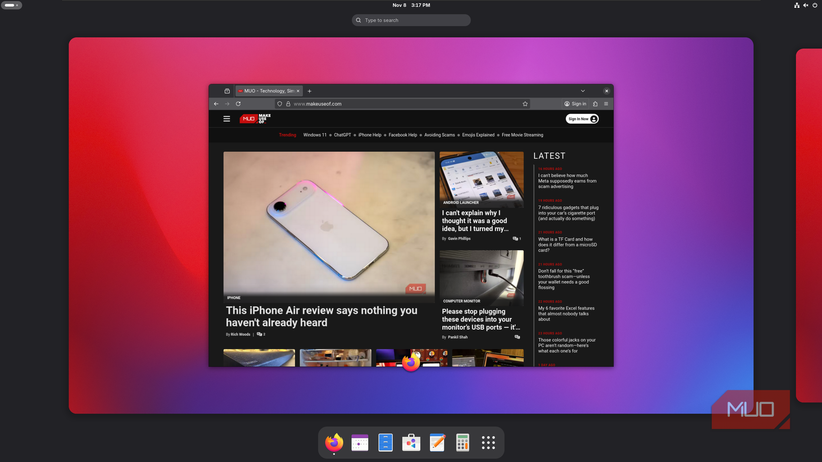 Fedora Silverblue with Firefox open