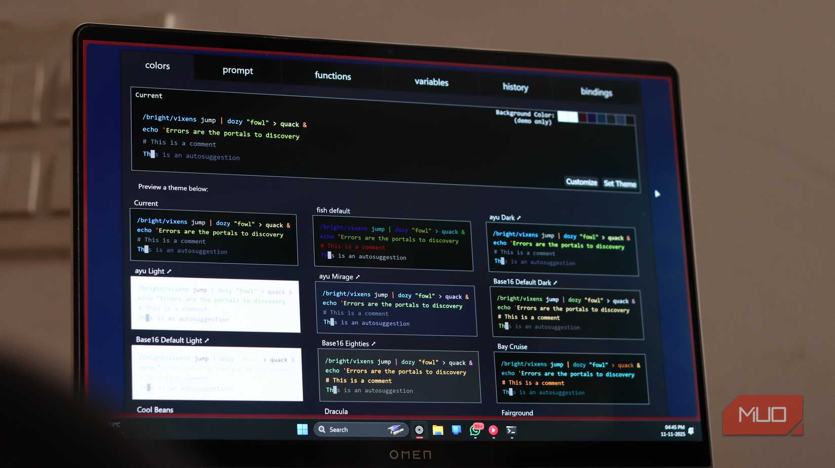 Fish shell web GUI window.