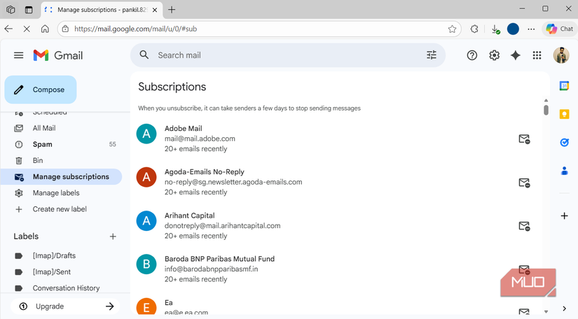 Gmail manage subscriptions feature