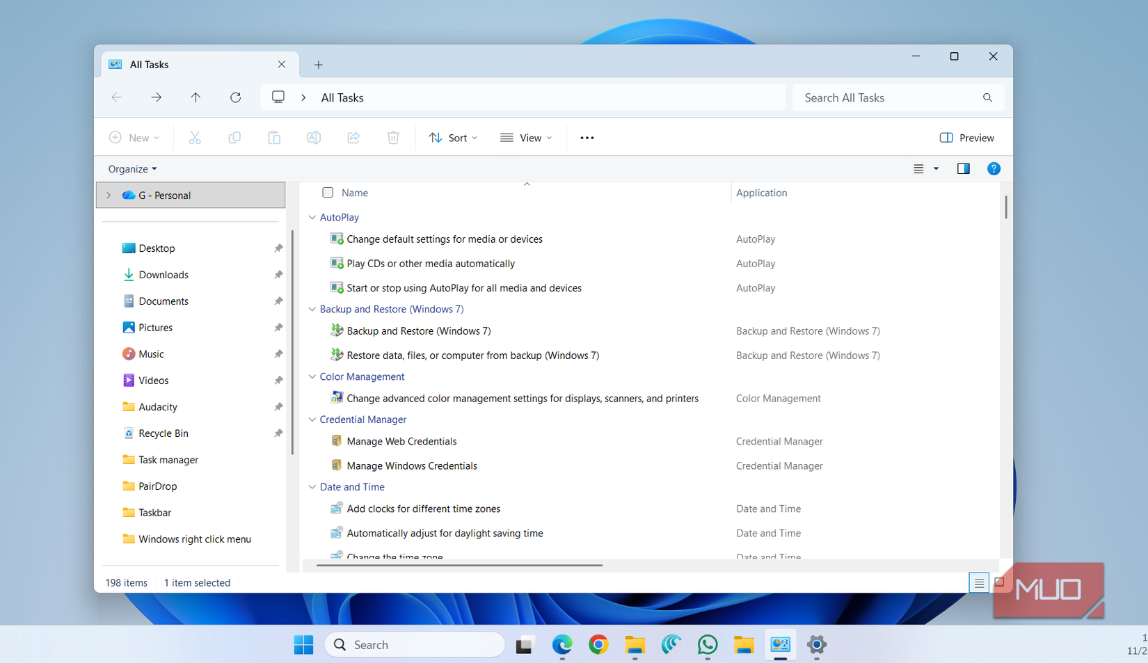 God Mode folder in Windows 11