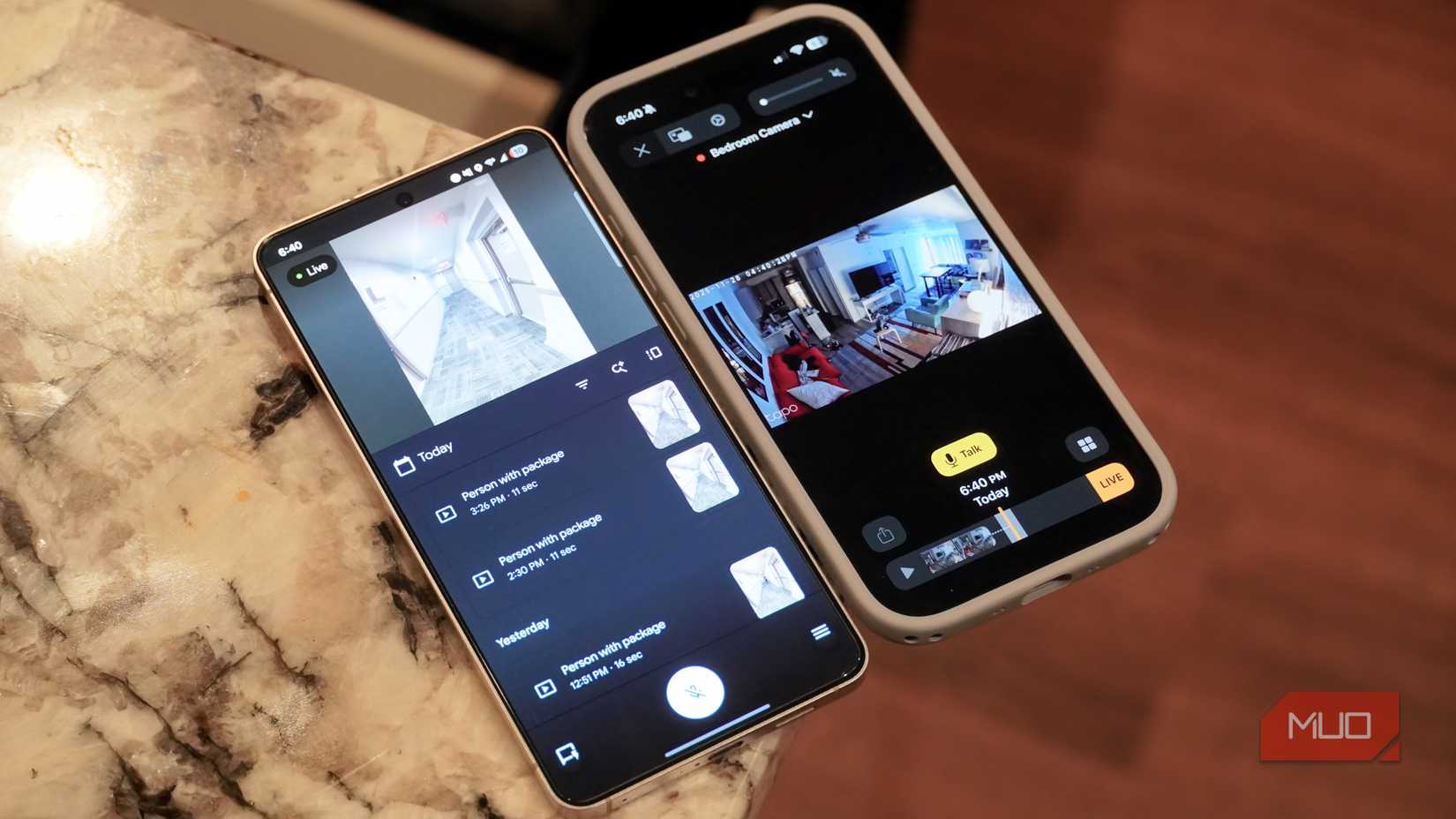 The live HomeKit Secure Video feed in the Apple Home app compared to Nest video.