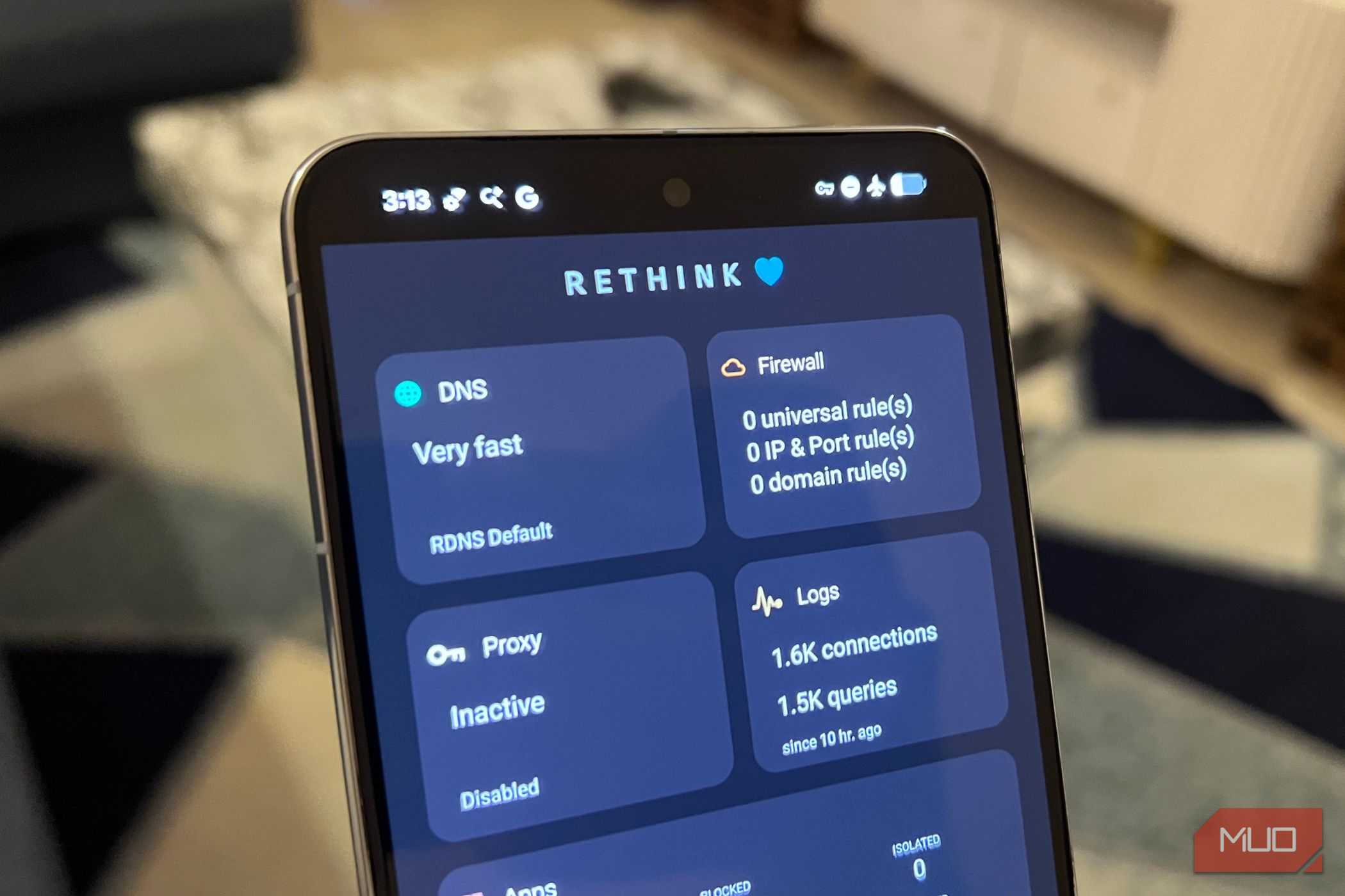 ReThink DNS app stat tab running on a Google Pixel