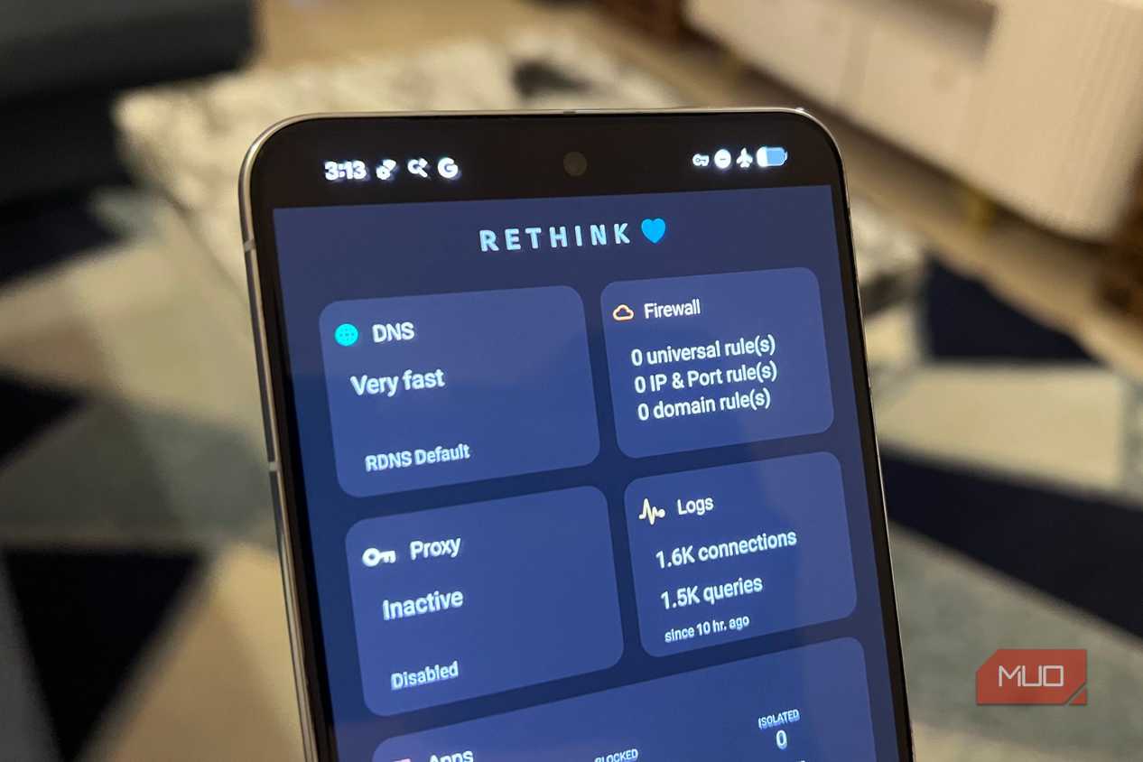 ReThink DNS app stat tab running on a Google Pixel