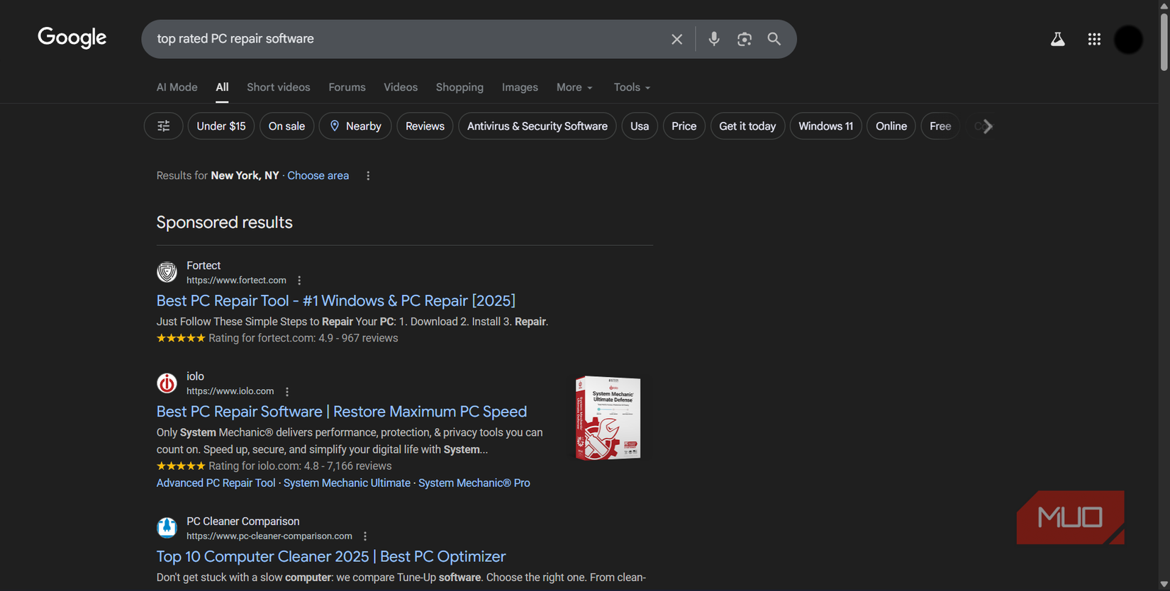 Google search for top rated PC software.