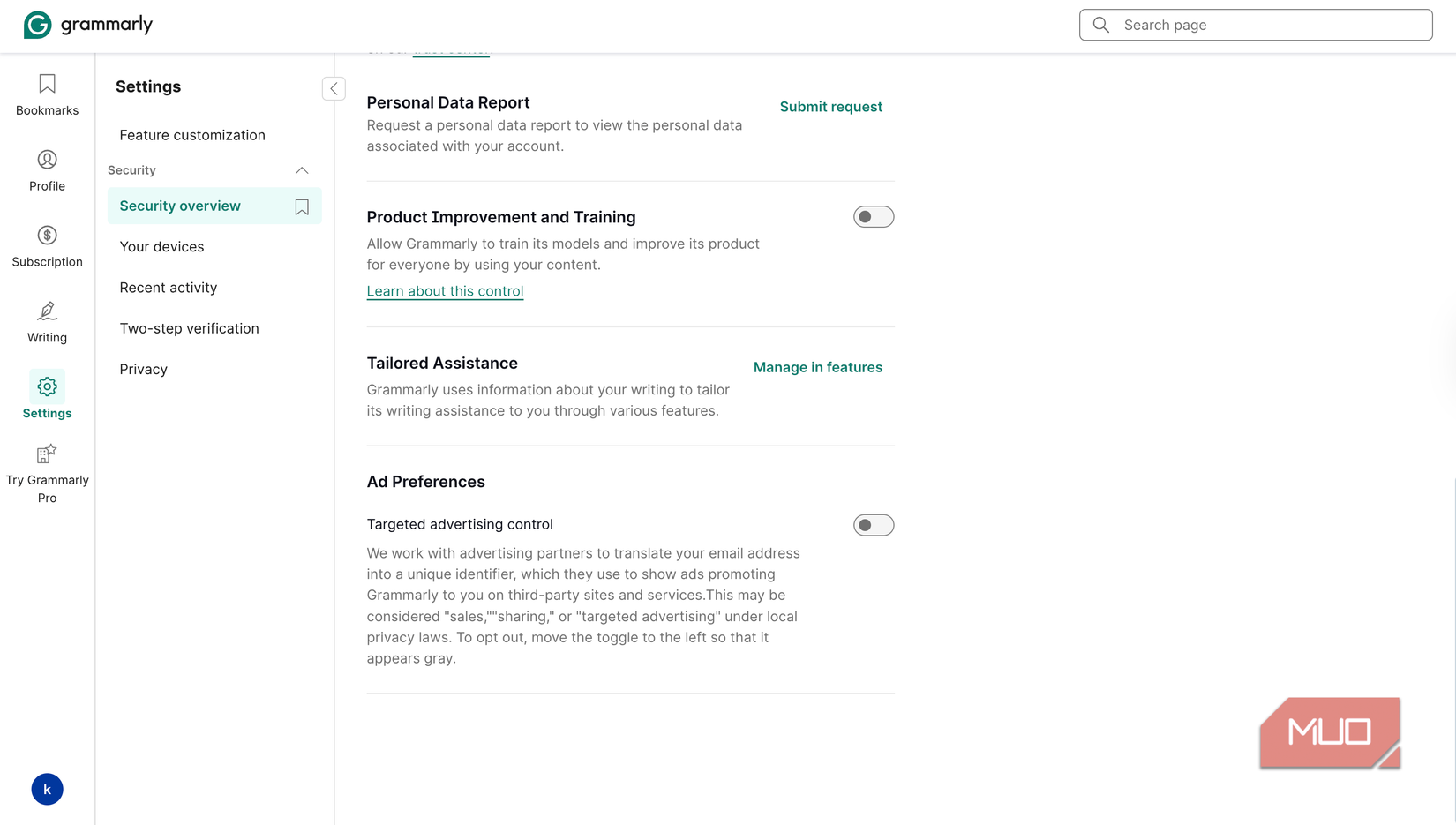 Grammarly uses data to train AI models