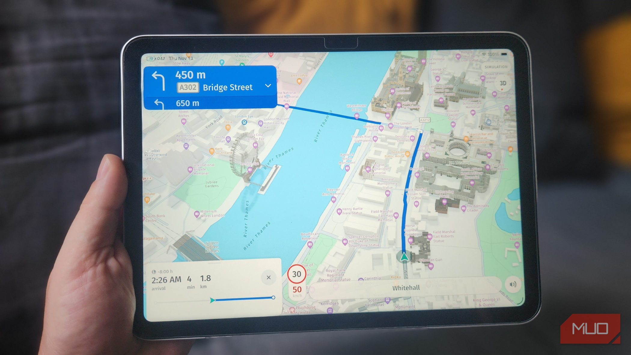 The HERE WeGo interface with a Westminster view.