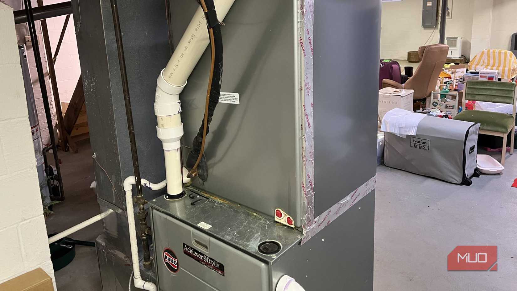 The back of a house heating unit