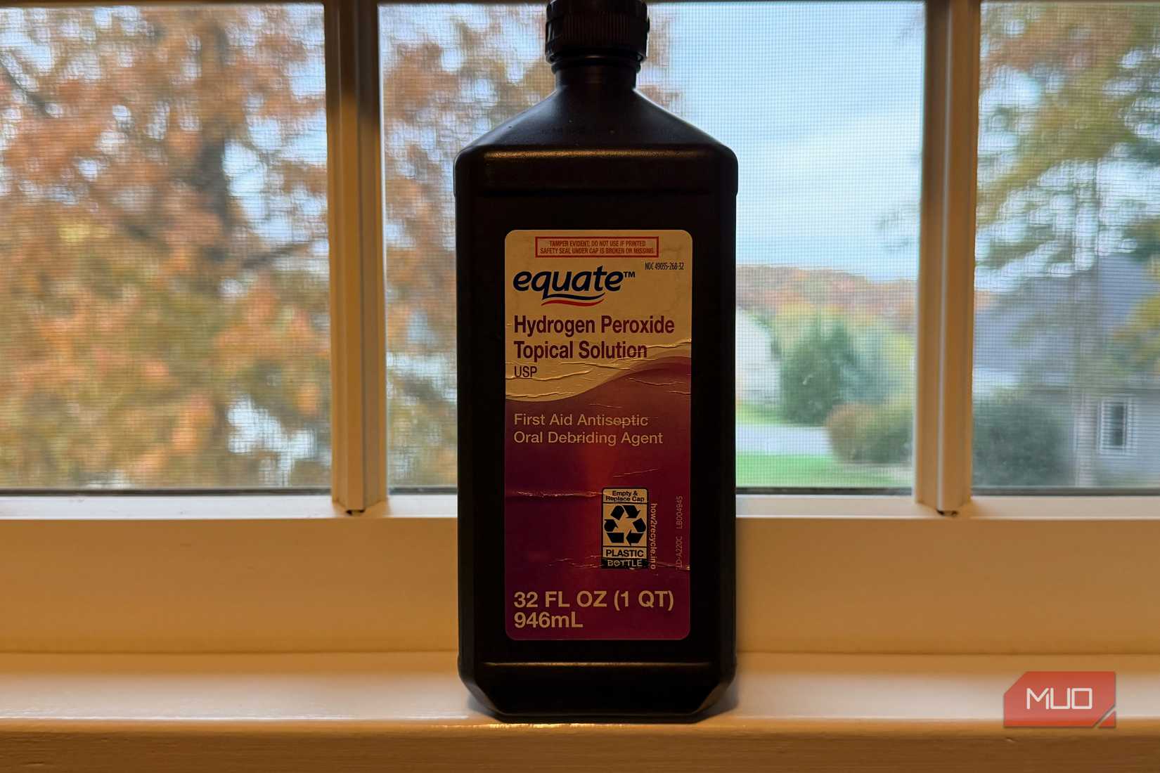 a bottle of hydrogen peroxide in a home.