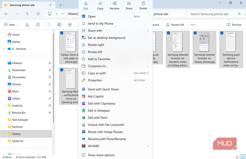 Image resizer and rename tools in context menu