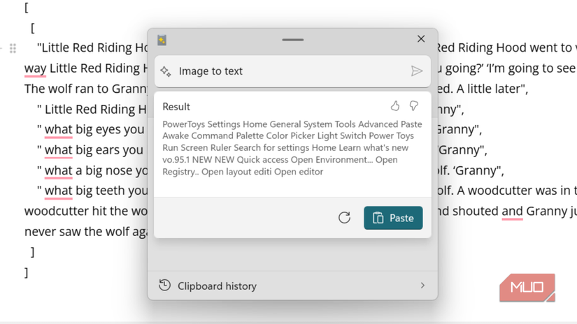 Image to text in Advanced Paste.