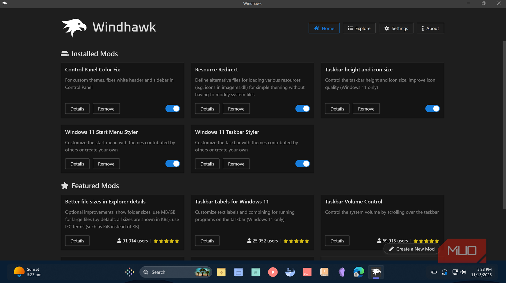 Taskbar mods with Windhawk