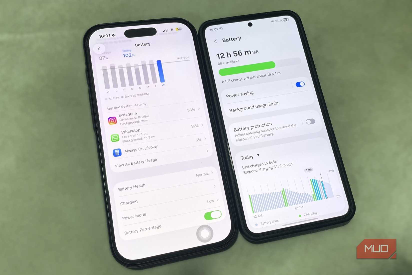 iPhone and Androd showing battery settings menu