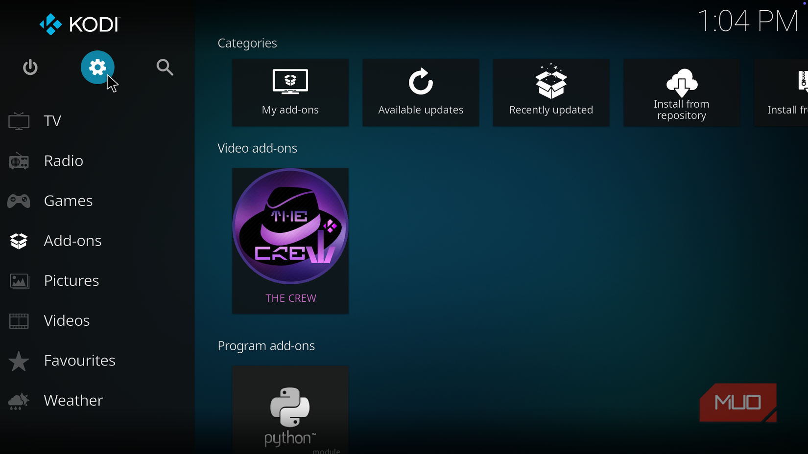 Kodi settings menu