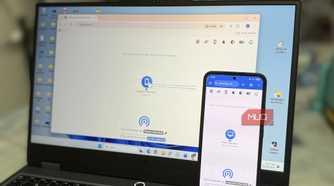 Laptop and Android phone showing pairdrop