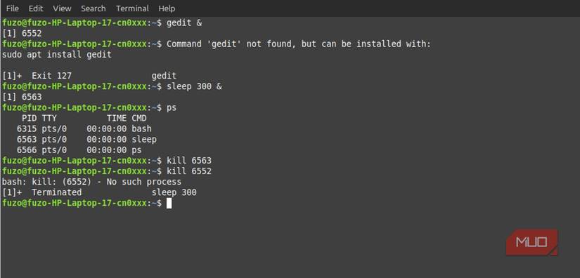 Listing and killing processes with pd and kill commands