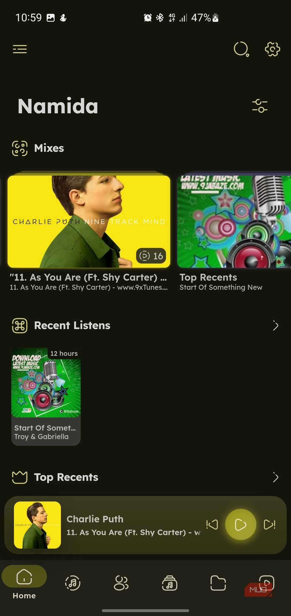 مخلوط‌ها و گوش دادن‌های اخیر در اپلیکیشن نامیدا.