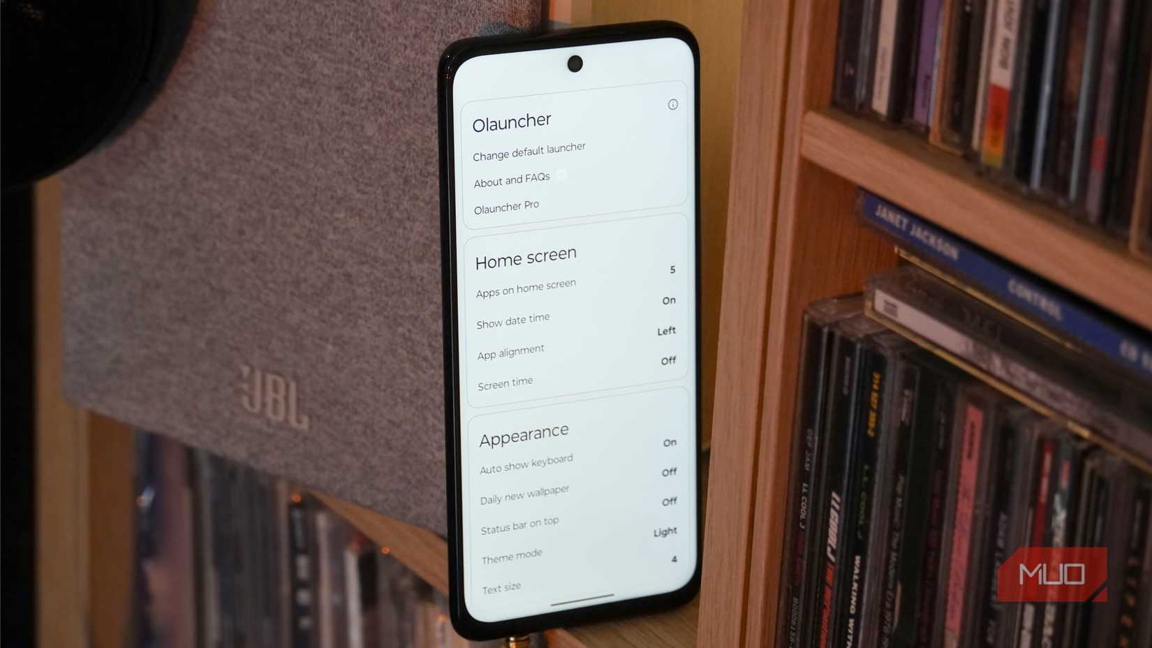 The Olauncher customization settings on a Moto G Stylus 2023.