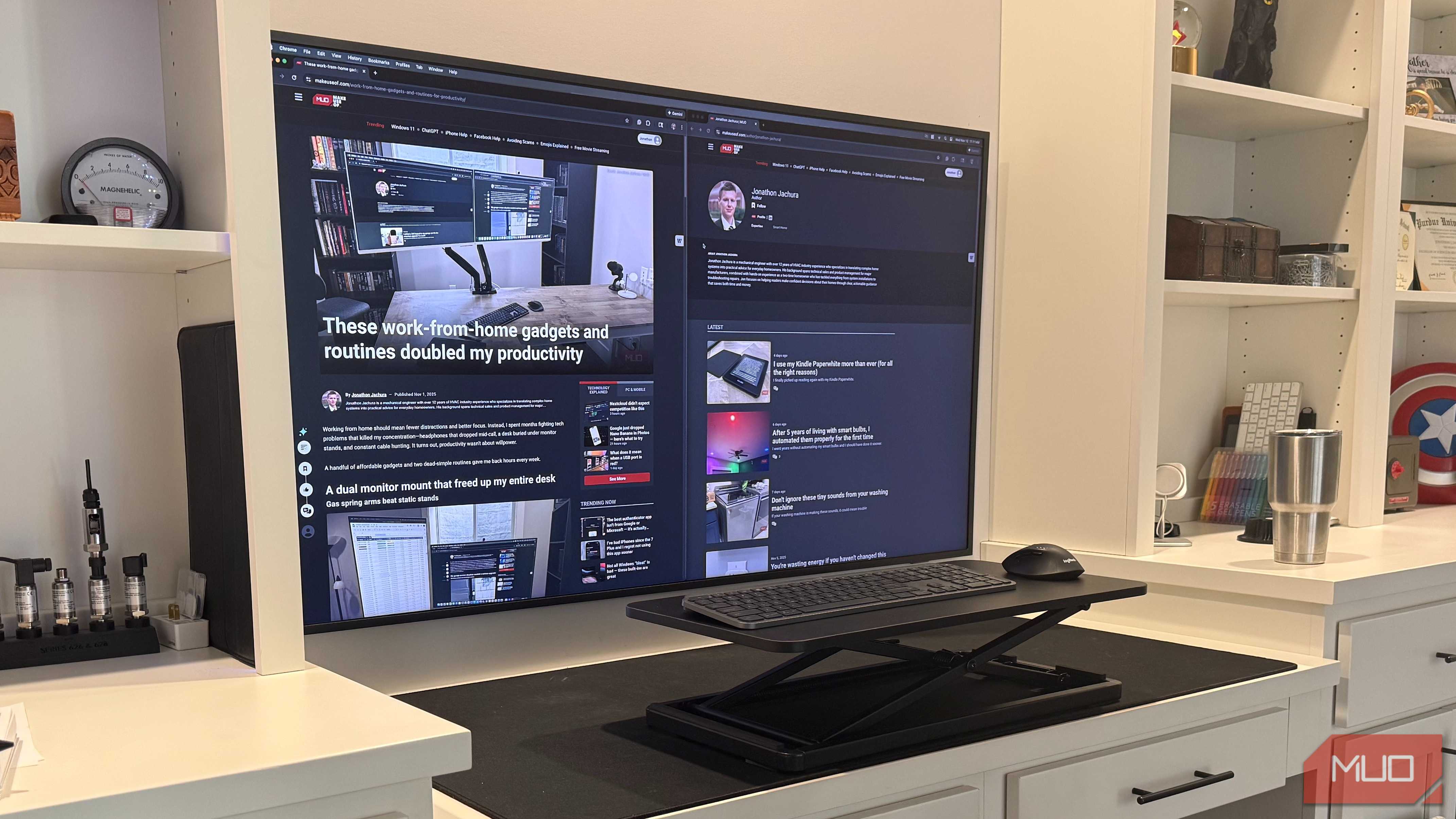 mountit keyboard tray with samsung frame tv 55