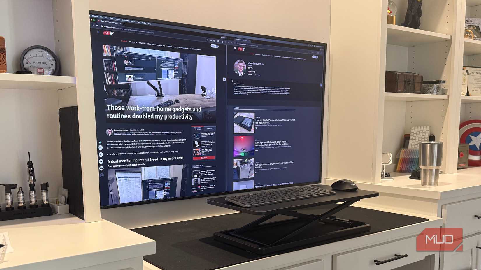 mountit keyboard tray with samsung frame tv 55