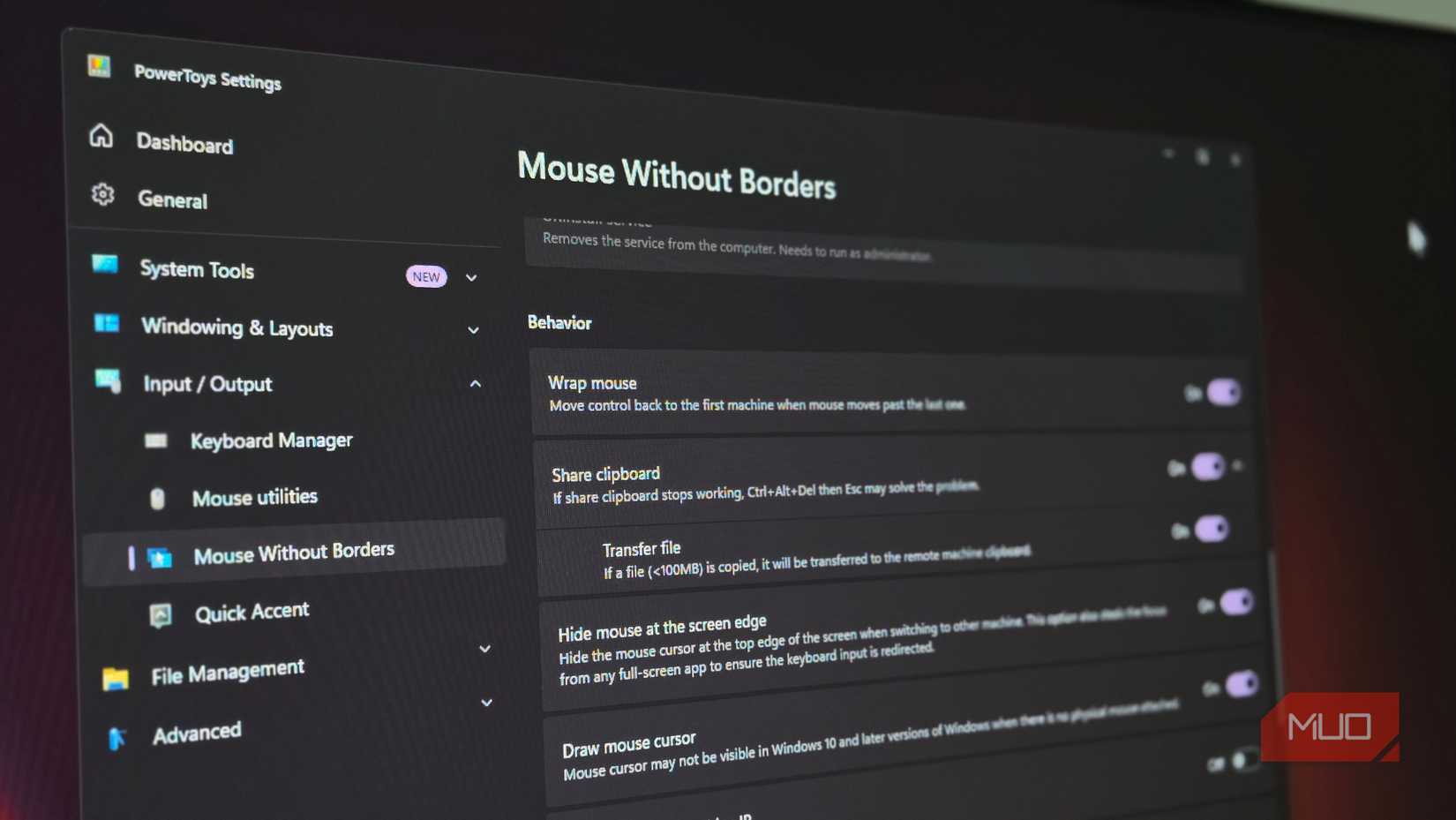 Mouse Without Border PowerToys options